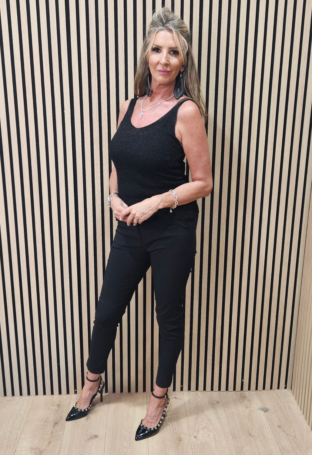 Shimmer Vest Top – Black