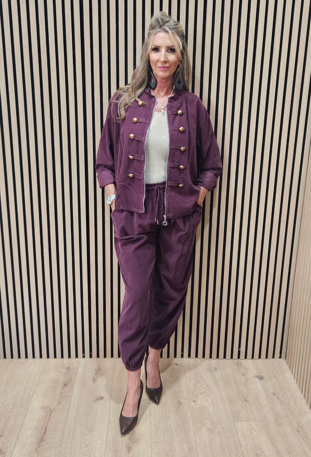 Military-Style Cotton Two-Piece Suit –  Burgundy