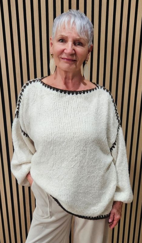 Contrast Stitch Knit Jumper – Cream/chocolate Contrast Stitch Knit Jumper – Cream/chocolate