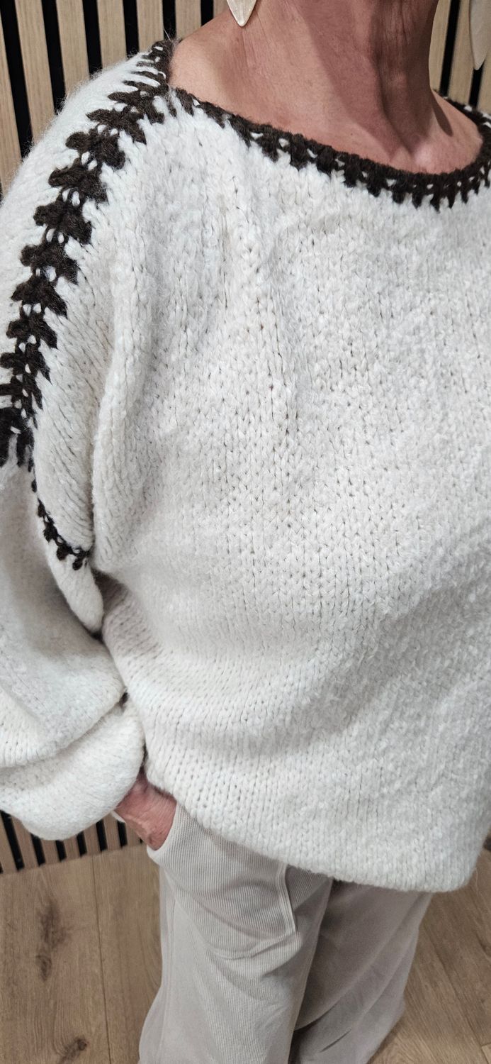 Contrast Stitch Knit Jumper – Cream/chocolate