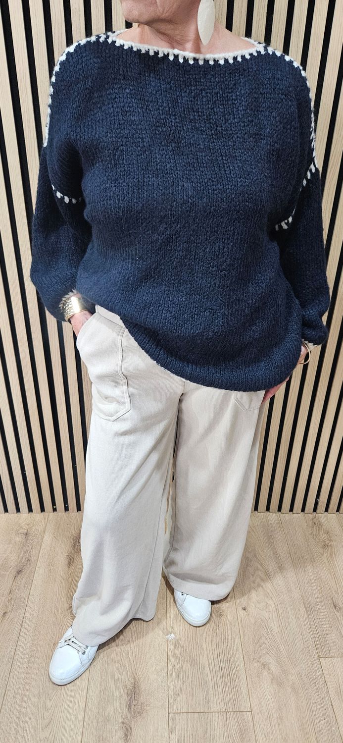 Contrast Stitch Knit Jumper – Navy