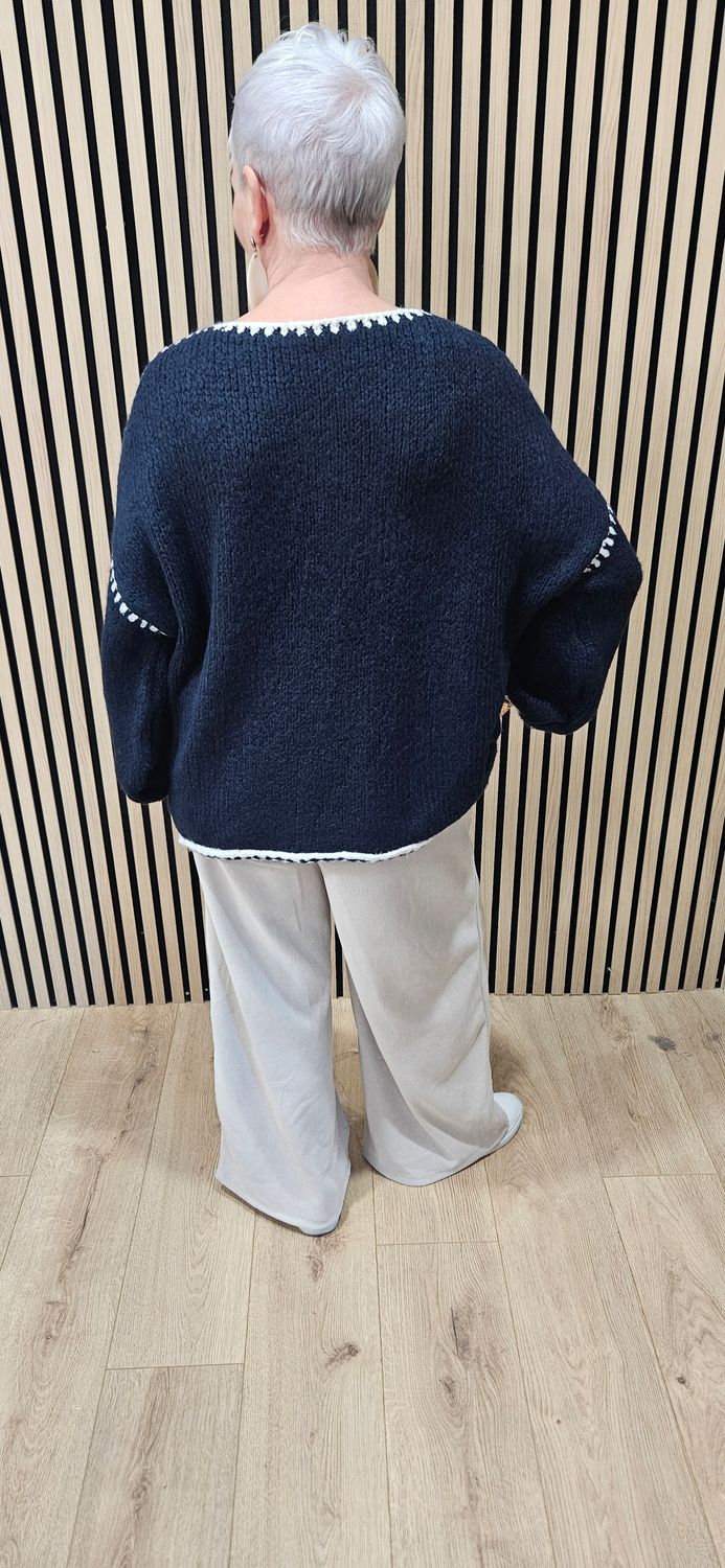 Contrast Stitch Knit Jumper – Navy