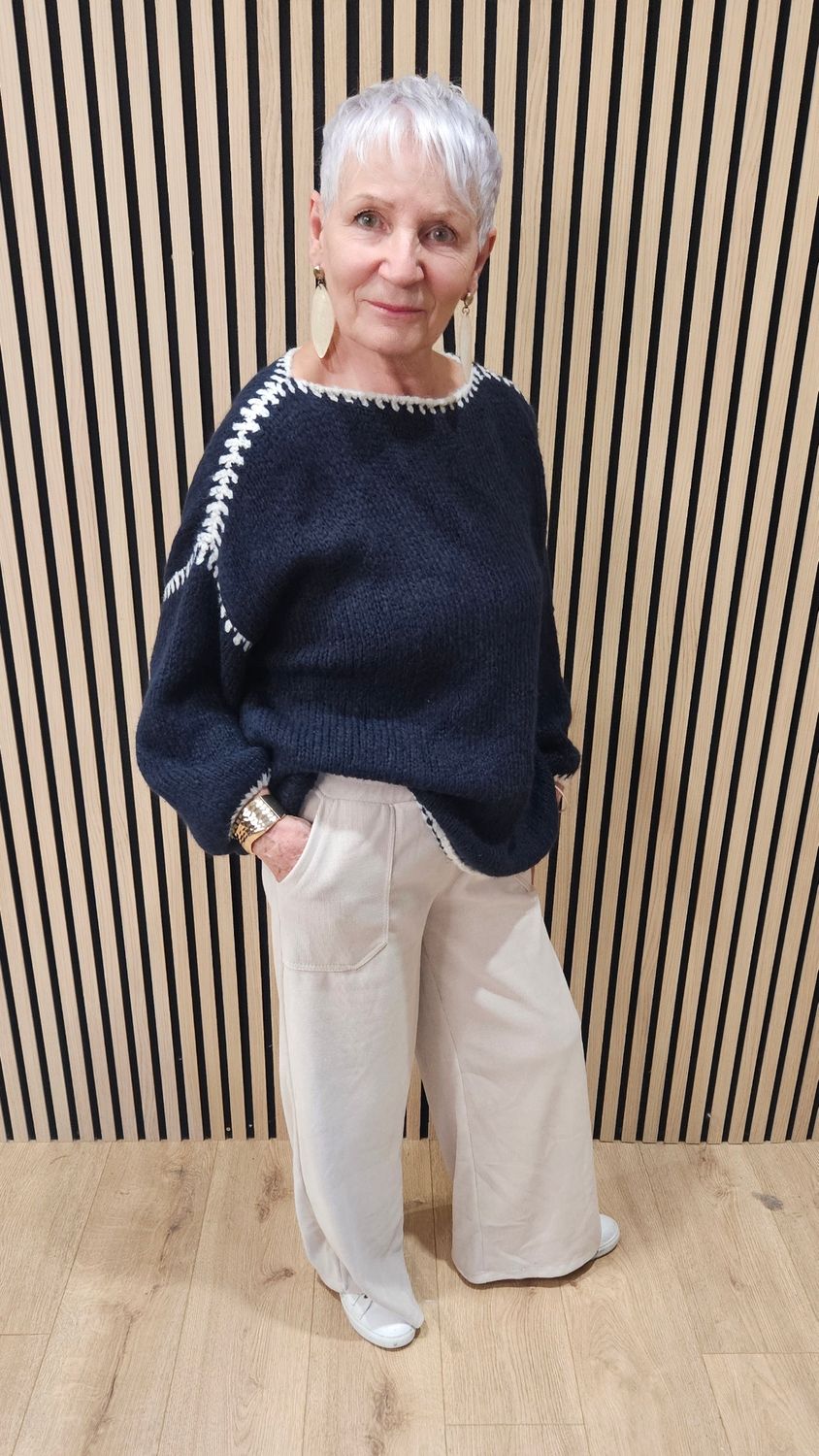 Contrast Stitch Knit Jumper – Navy