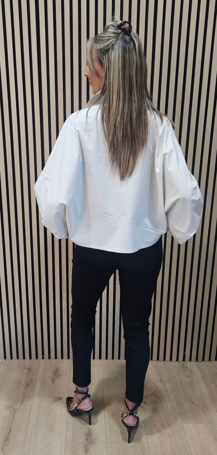 Statement Sleeve Cotton Blouse – Stone