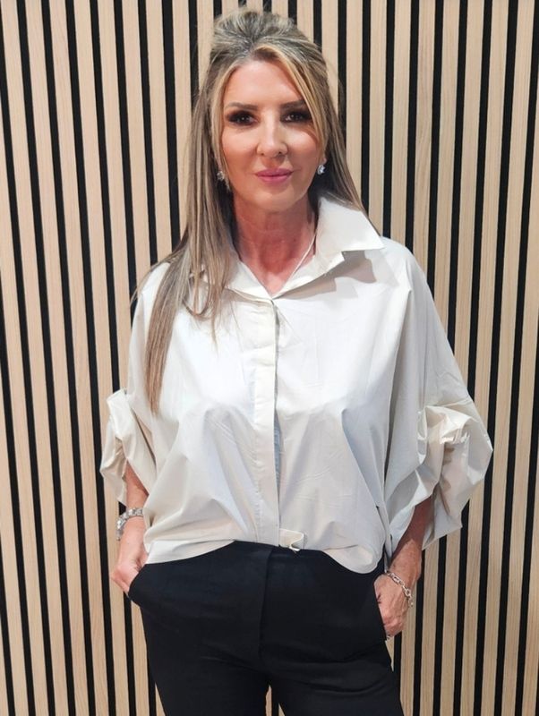 Statement Sleeve Cotton Blouse – Stone