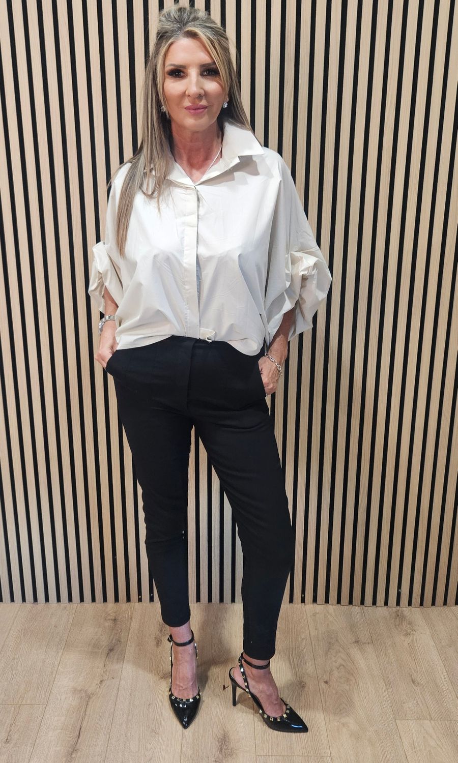 Statement Sleeve Cotton Blouse – Stone