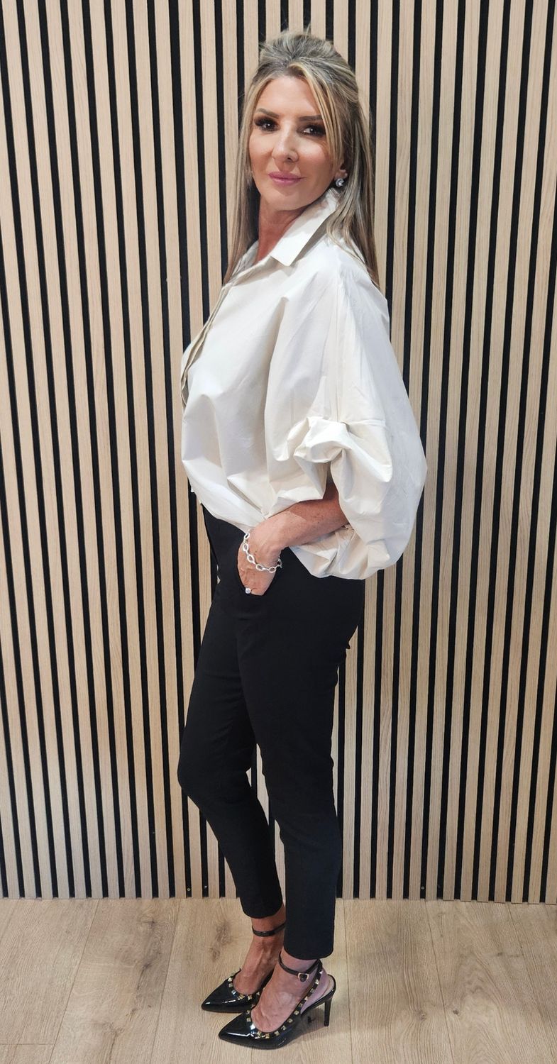 Statement Sleeve Cotton Blouse – Stone