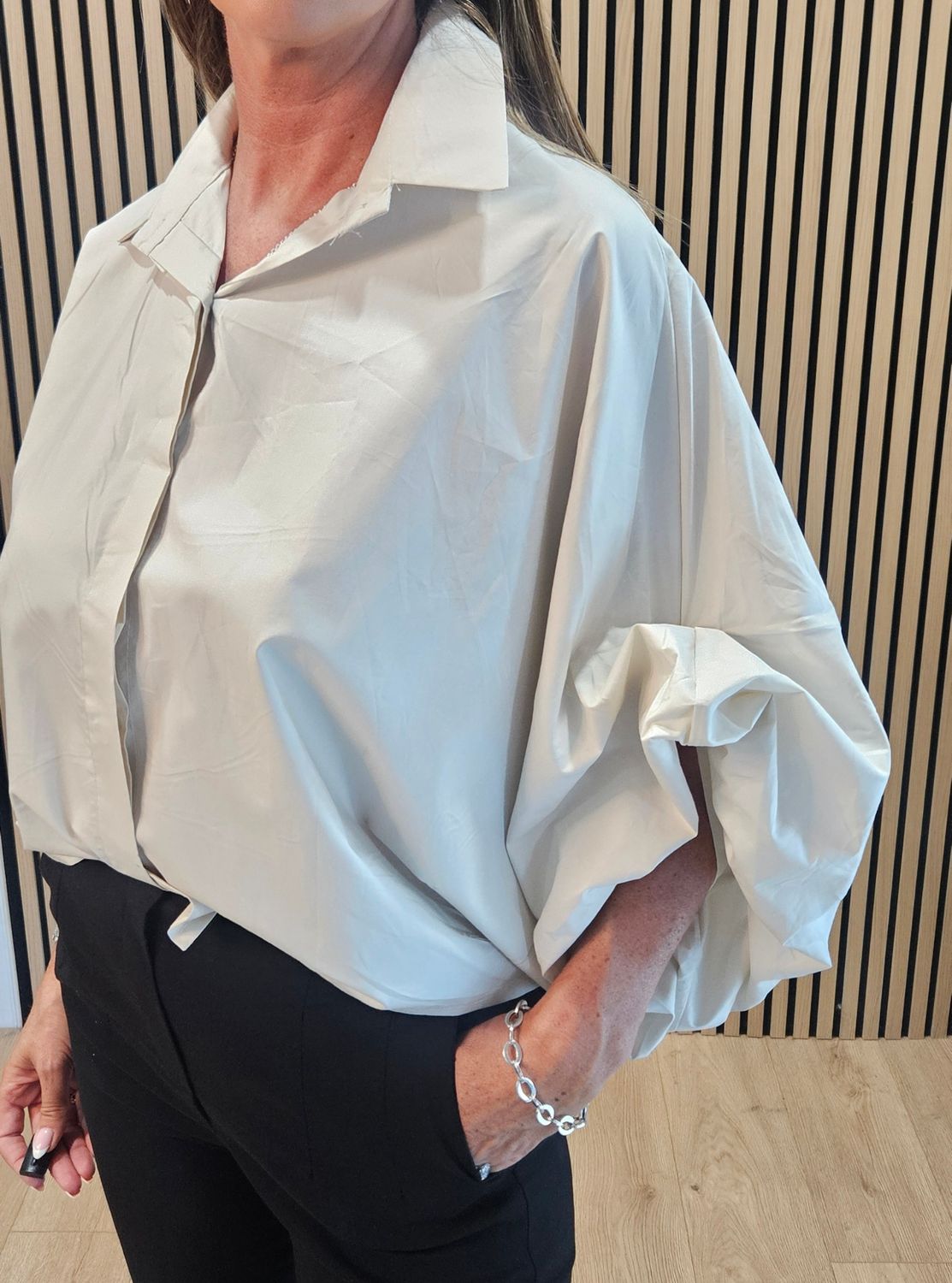 Statement Sleeve Cotton Blouse – Stone