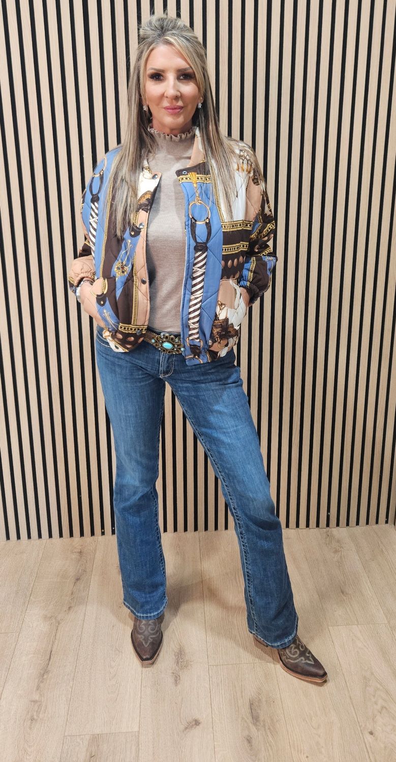 Equestrian Print Quilted Bomber Jacket