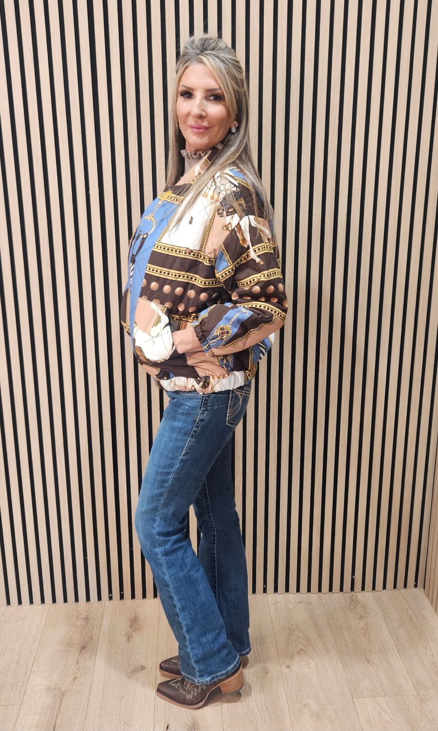 Equestrian Print Quilted Bomber Jacket