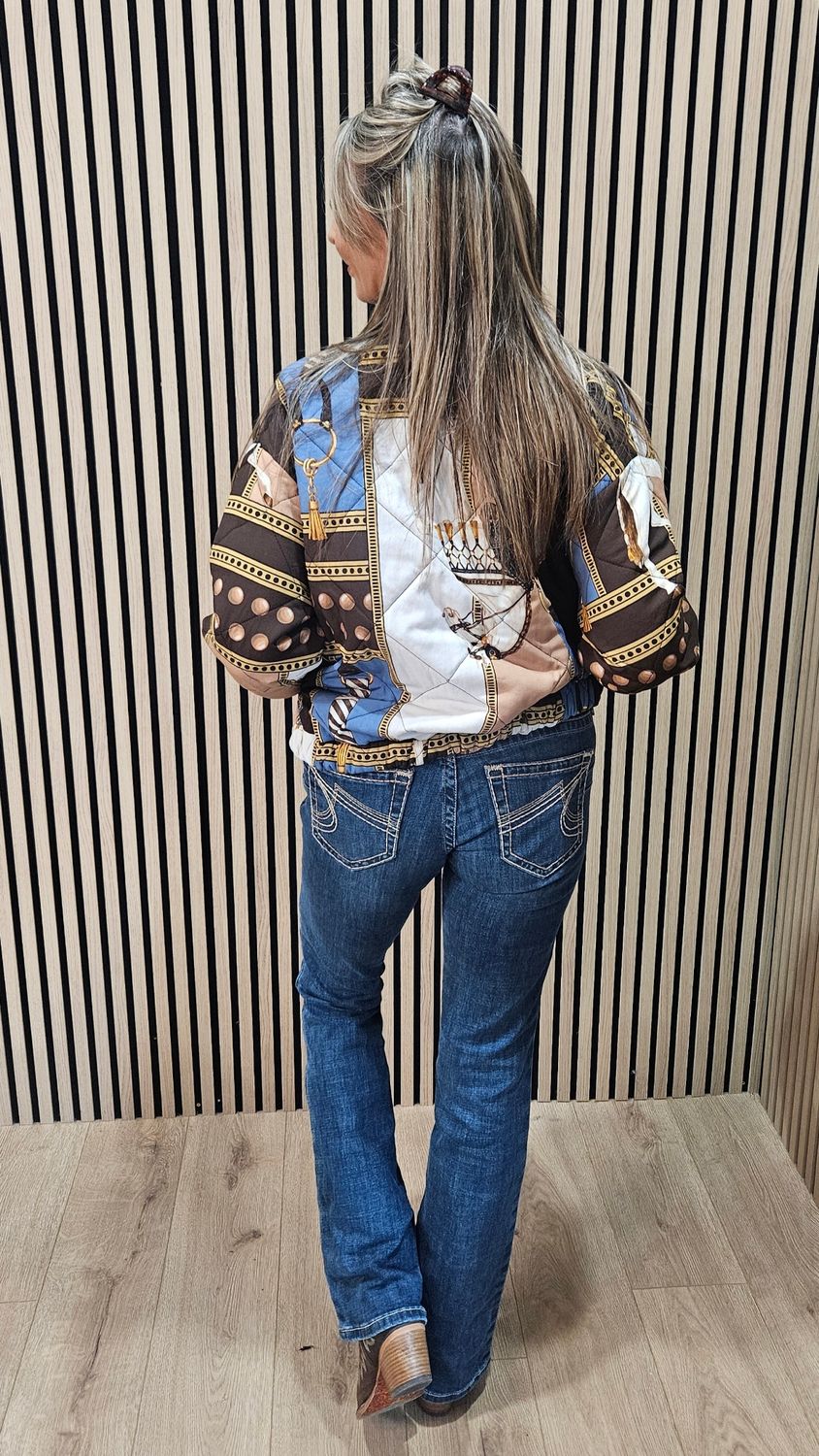 Equestrian Print Quilted Bomber Jacket