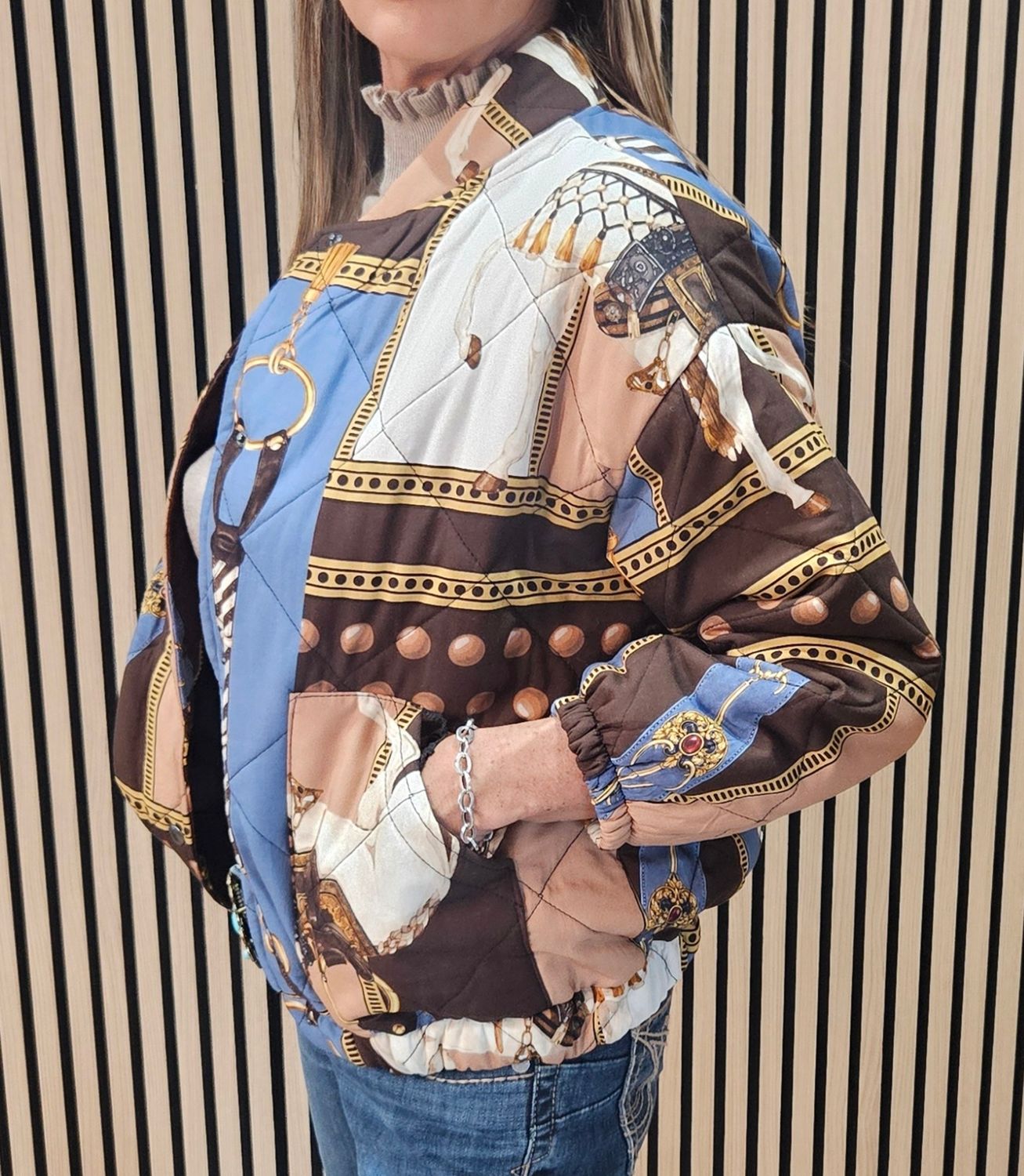 Equestrian Print Quilted Bomber Jacket