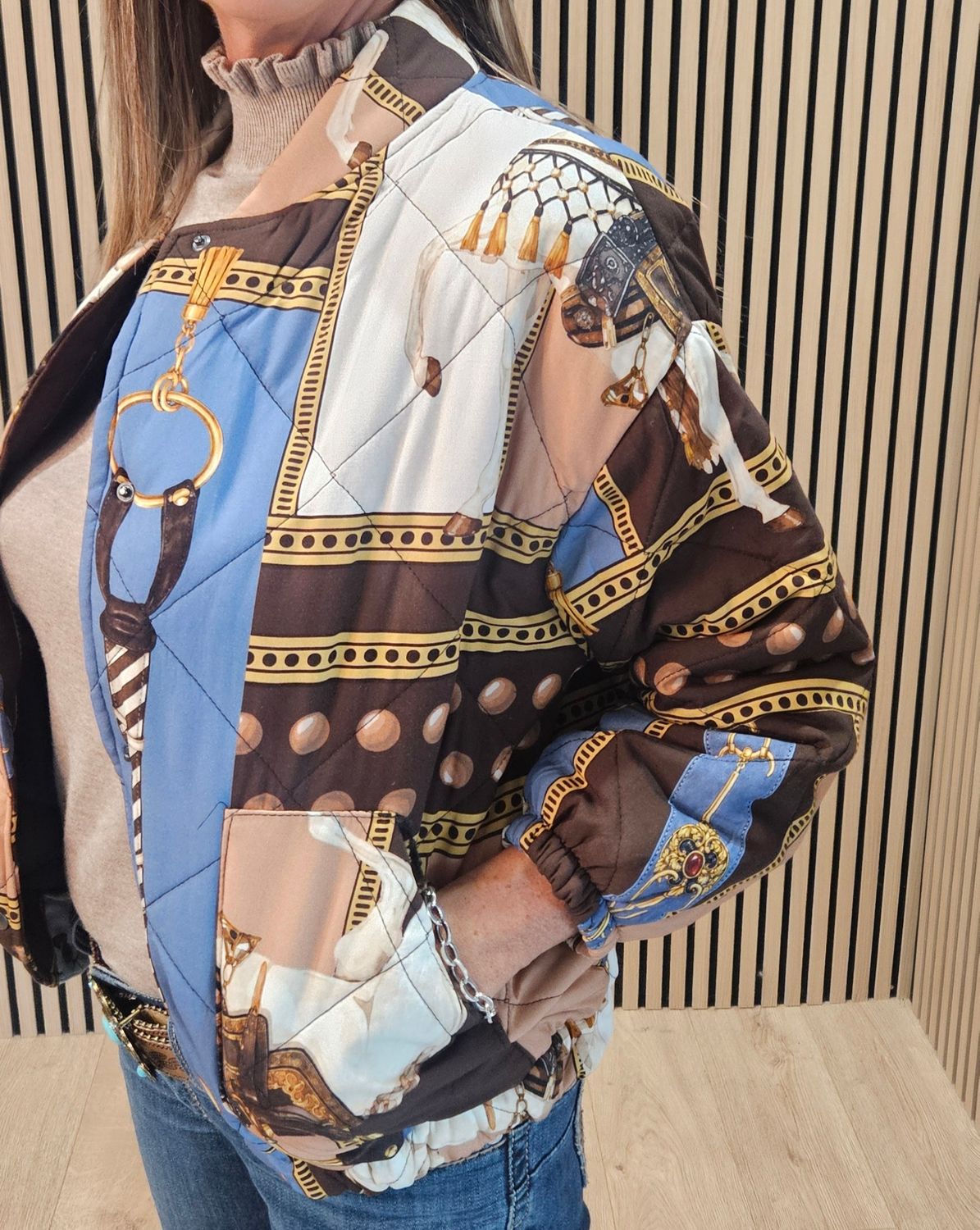 Equestrian Print Quilted Bomber Jacket