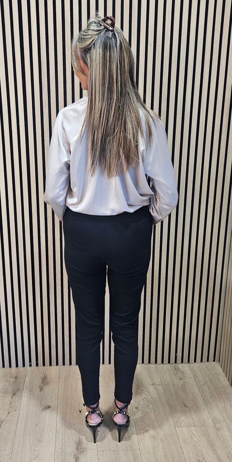 Satin Bow-Neck Blouse – Champagne