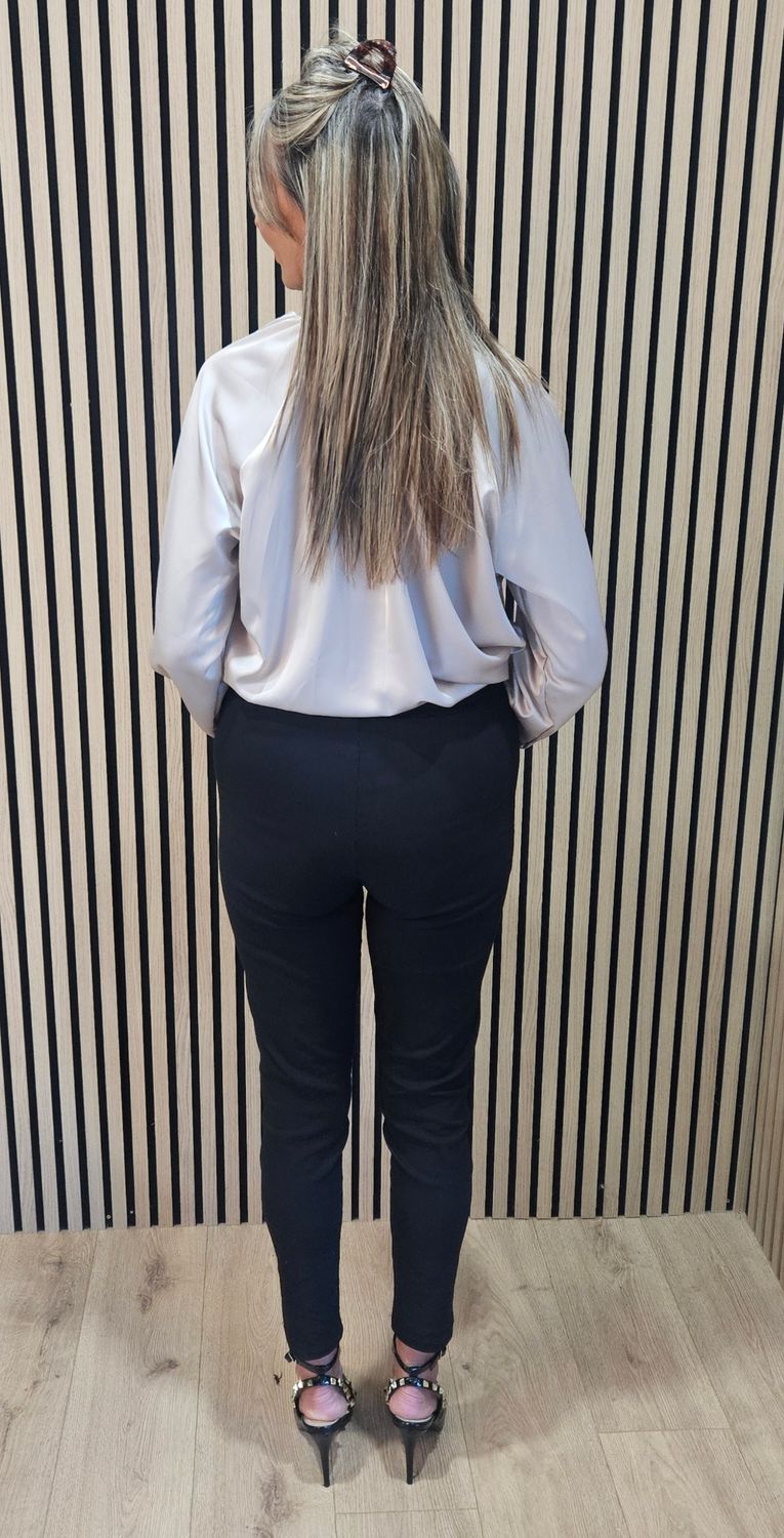 Satin Bow-Neck Blouse – Champagne
