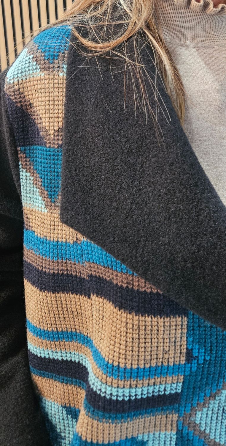 Geometric Panel Wool-Blend Coat with Brooch