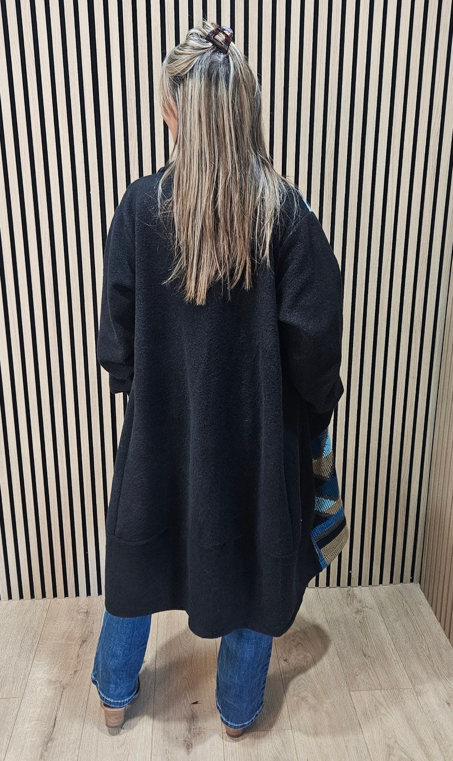Geometric Panel Wool-Blend Coat with Brooch