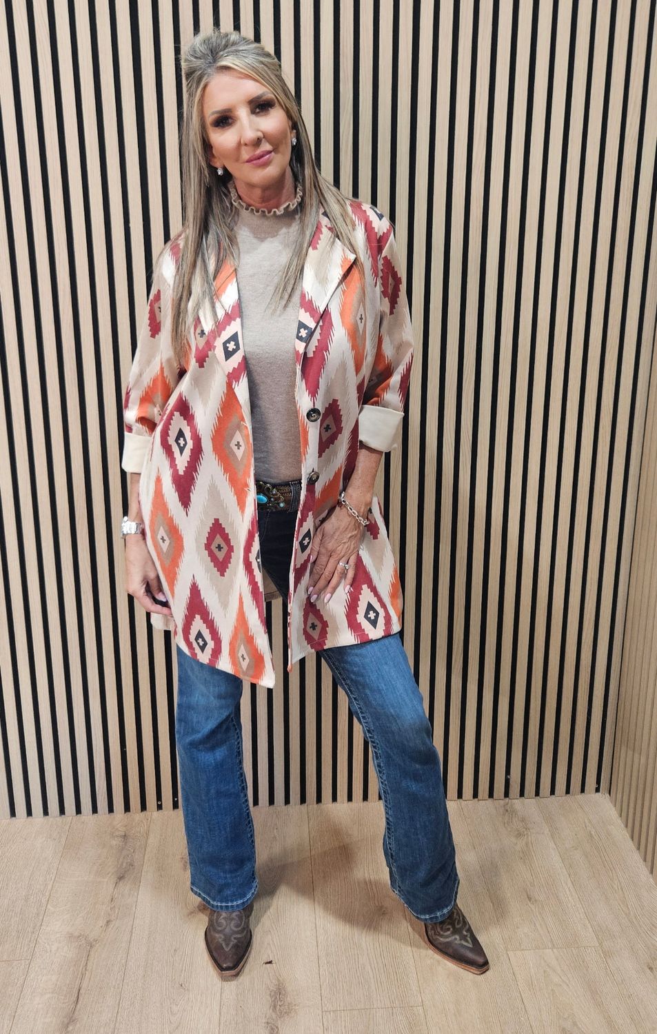 Geometric Print Longline Jacket