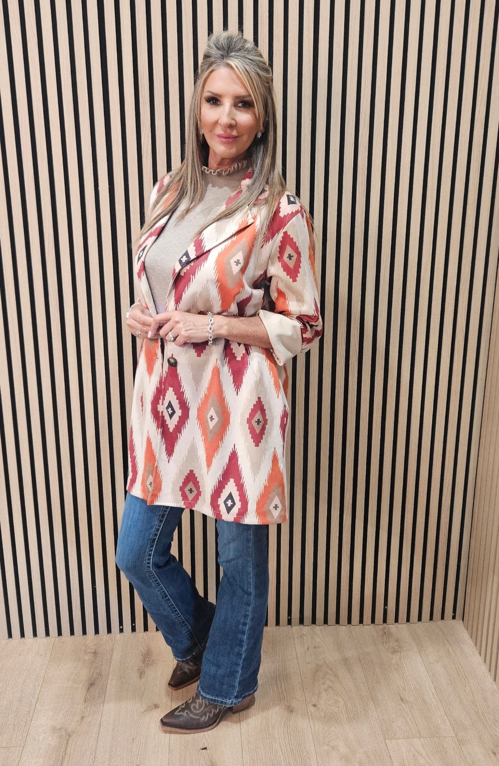 Geometric Print Longline Jacket