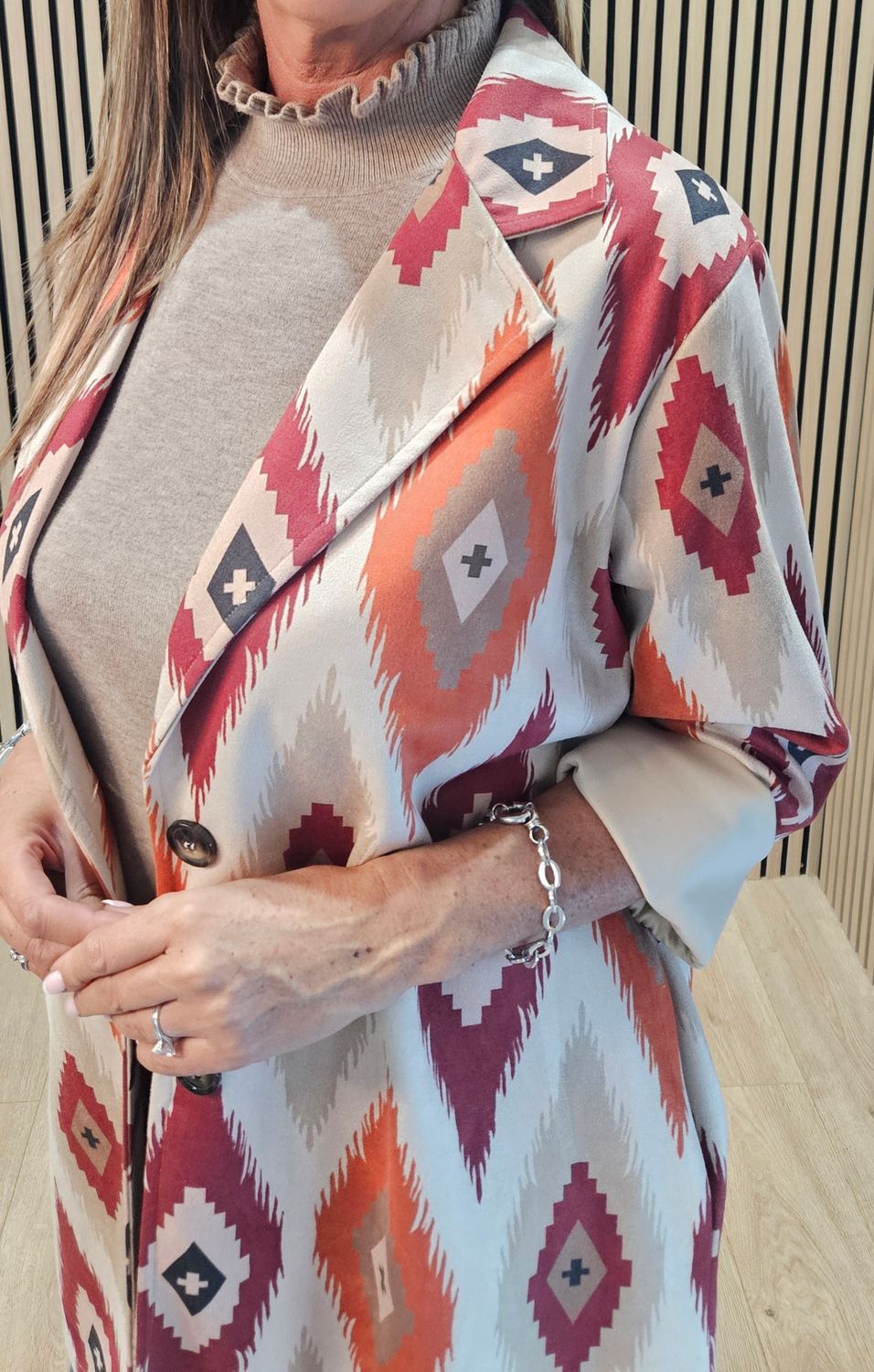 Geometric Print Longline Jacket