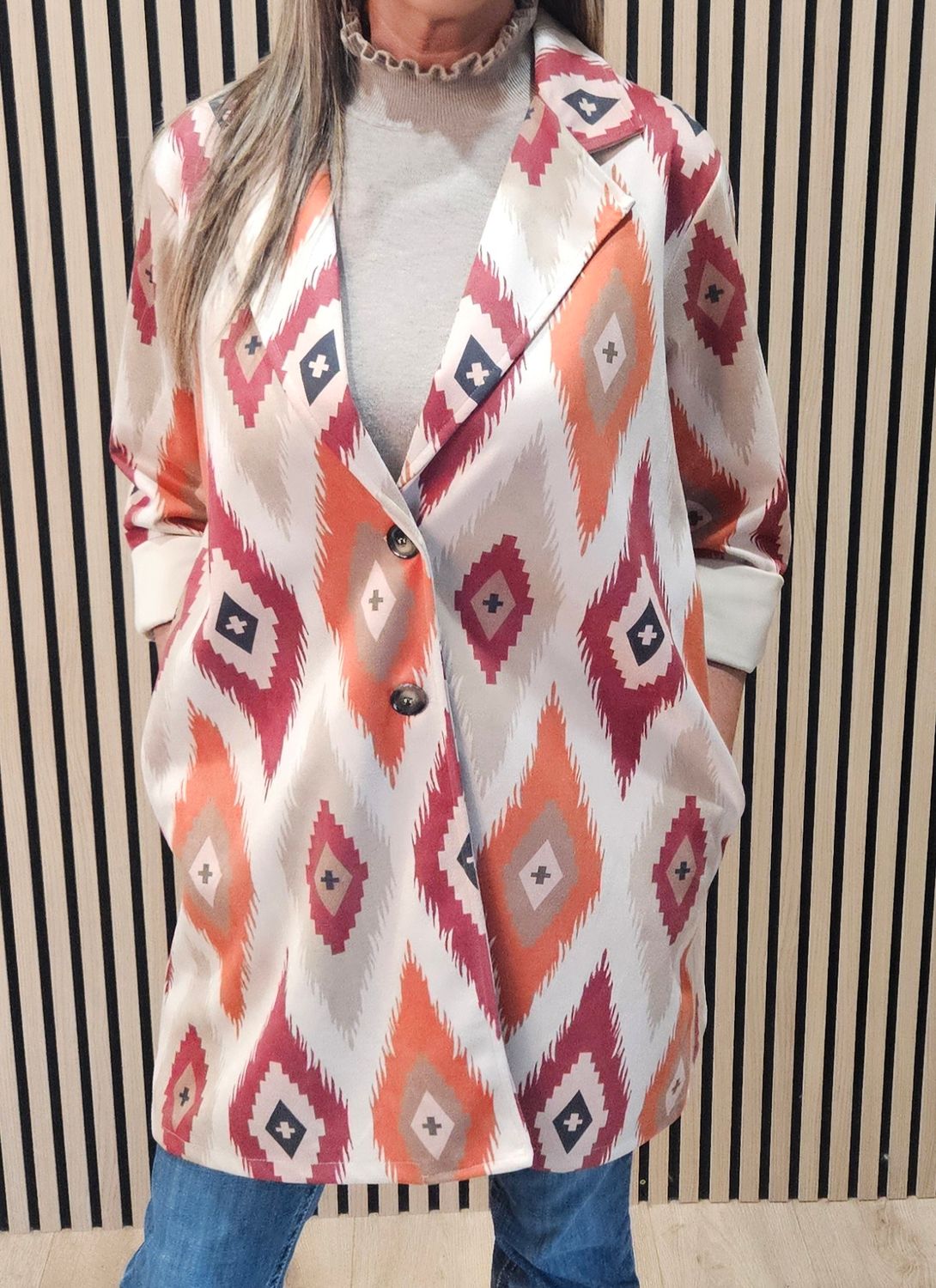 Geometric Print Longline Jacket