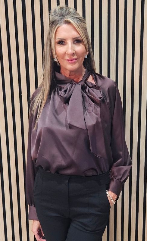 Satin Bow-Neck Blouse – Chocolate
