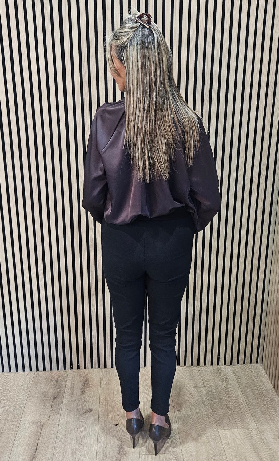 Satin Bow-Neck Blouse – Chocolate