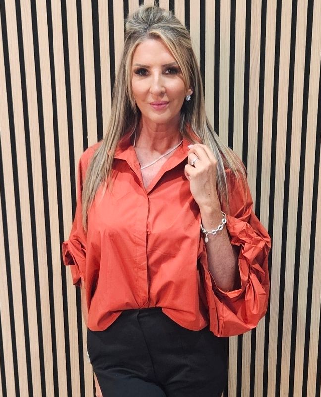 Statement Sleeve Cotton Blouse – Burnt Orange Statement Sleeve Cotton Blouse – Burnt Orange