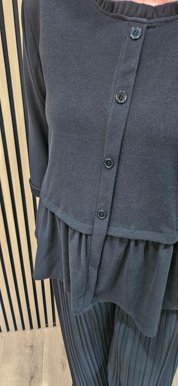 Frill-Hem Button-Through Cardigan – Black