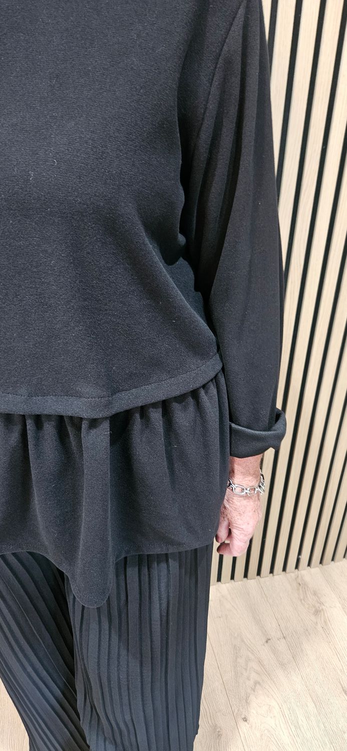 Frill-Hem Button-Through Cardigan – Black