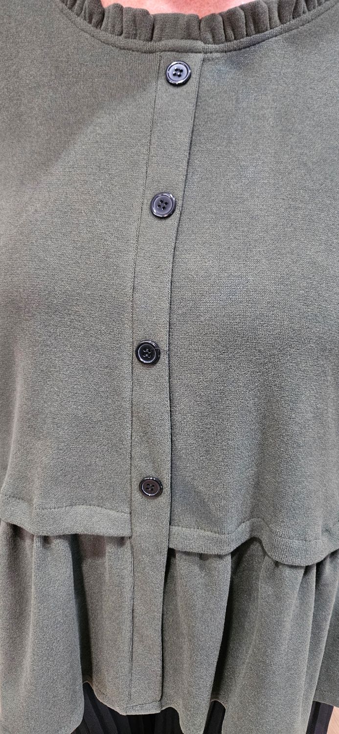 Frill-Hem Button-Through Cardigan – Khaki