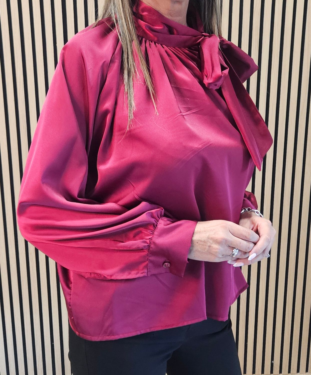 Satin Bow-Neck Blouse – Burgundy