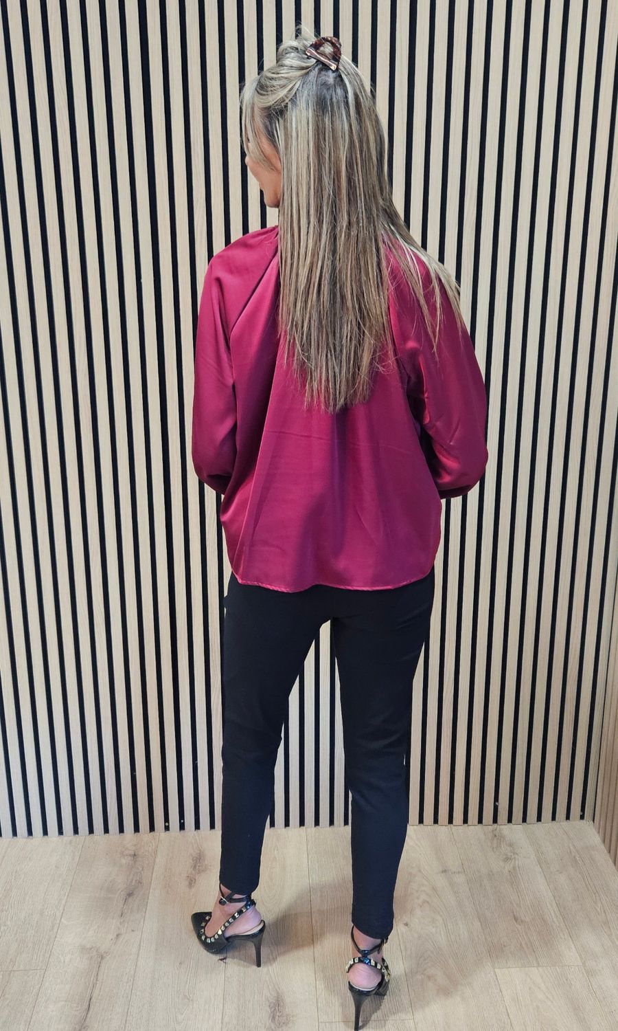 Satin Bow-Neck Blouse – Burgundy