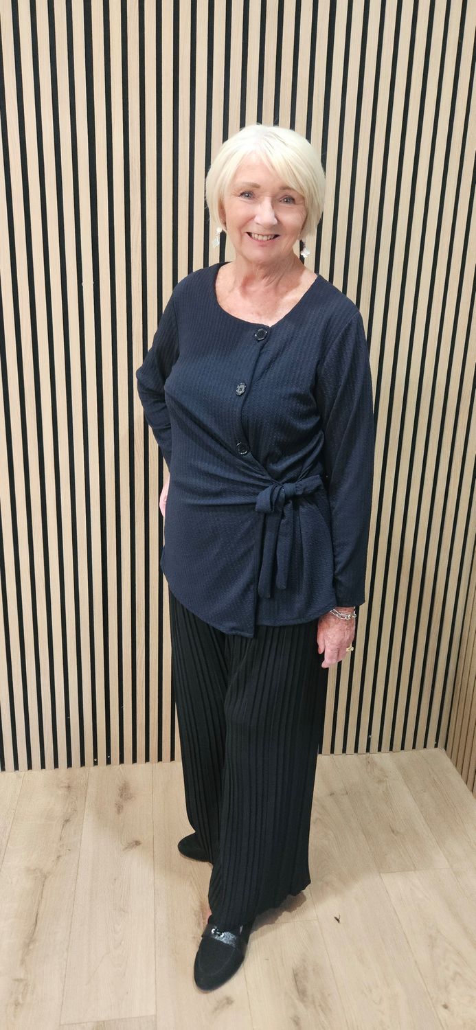Textured Side-Tie Top – Navy