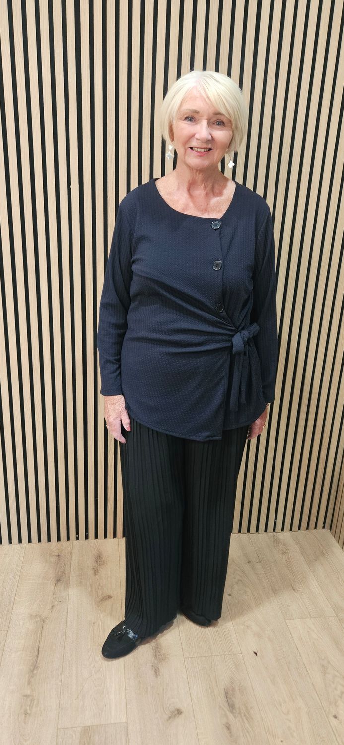 Textured Side-Tie Top – Navy
