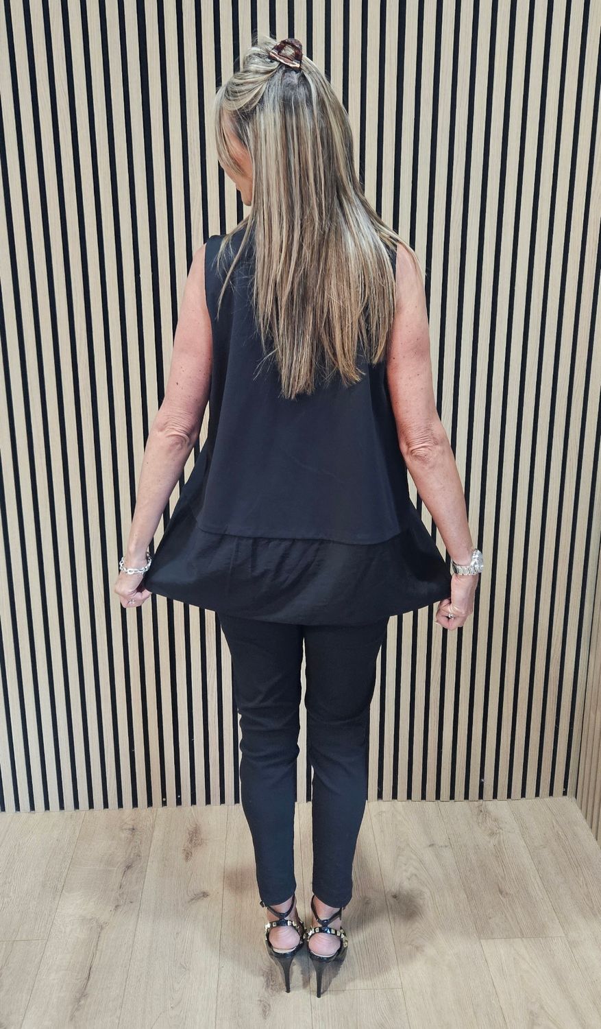 Asymmetric Drape-Collar Waistcoat -Black