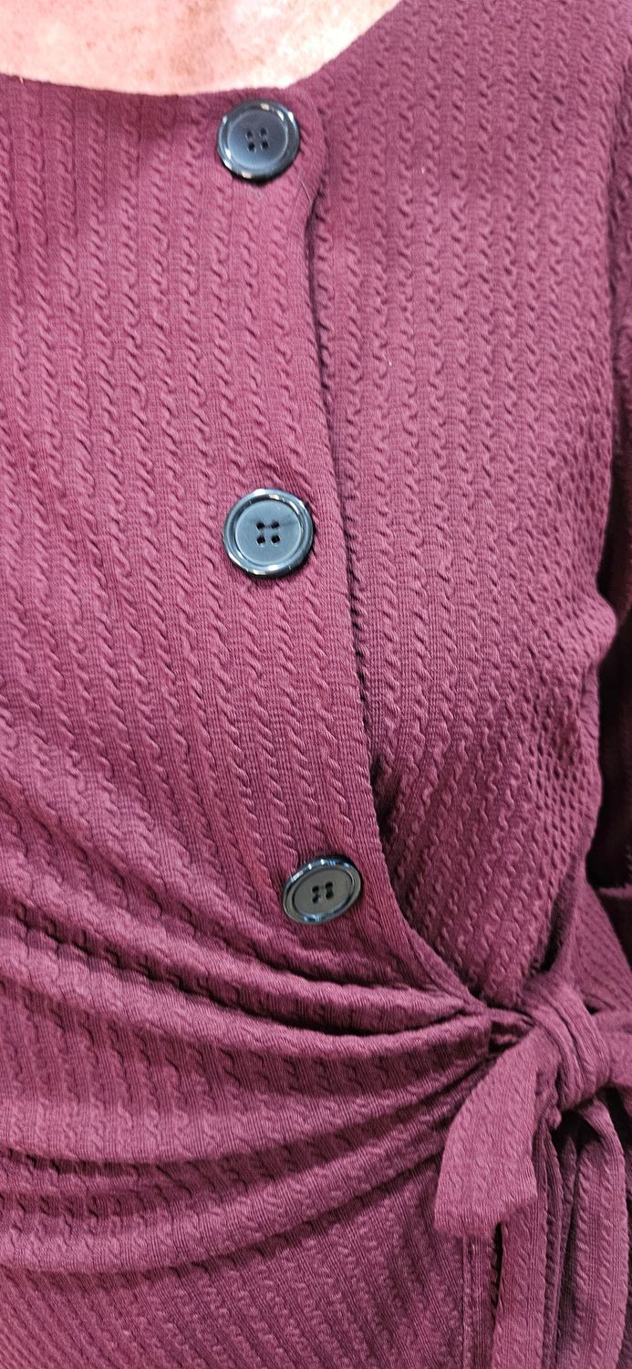 Textured Side-Tie Top – Burgundy