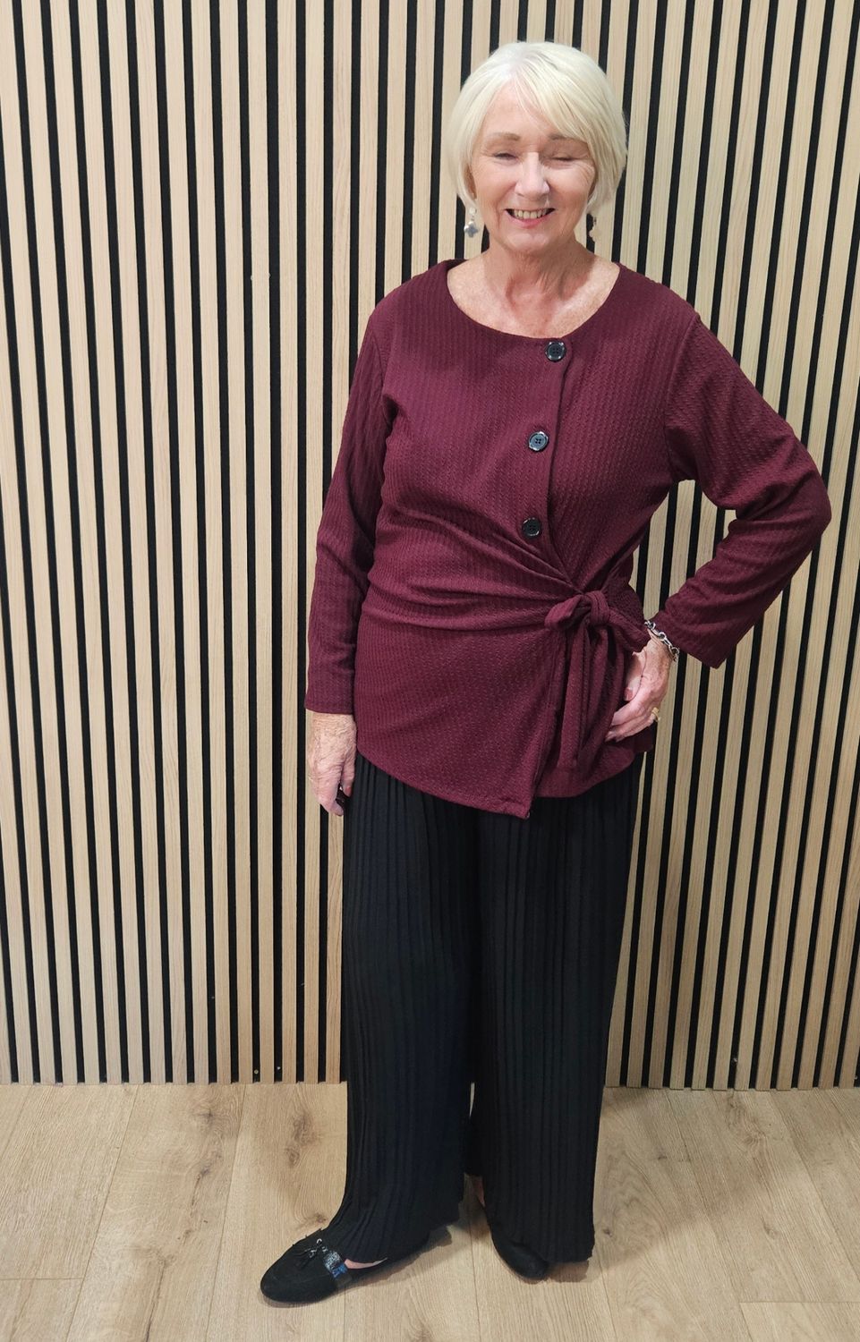 Textured Side-Tie Top – Burgundy