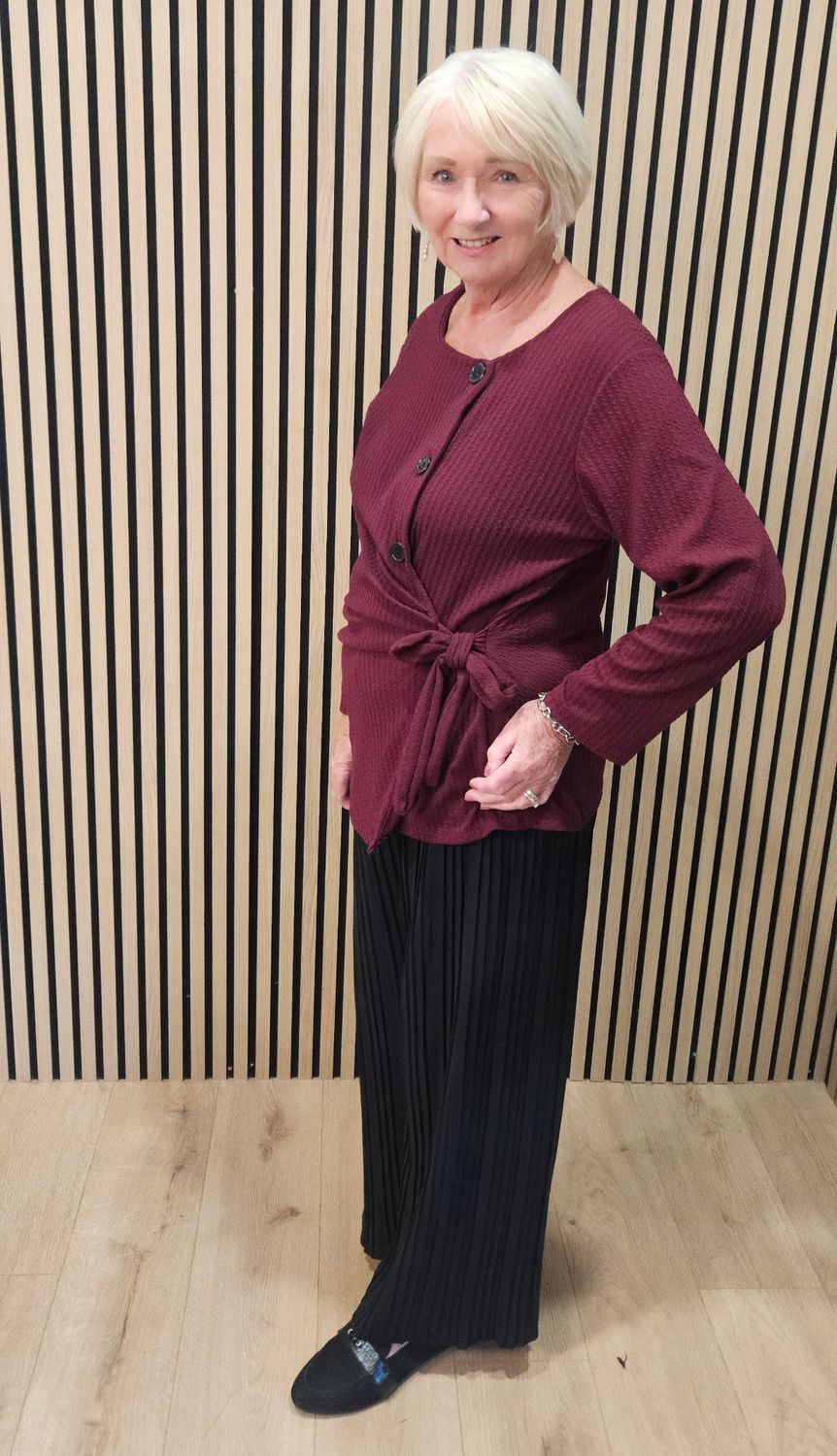 Textured Side-Tie Top – Burgundy