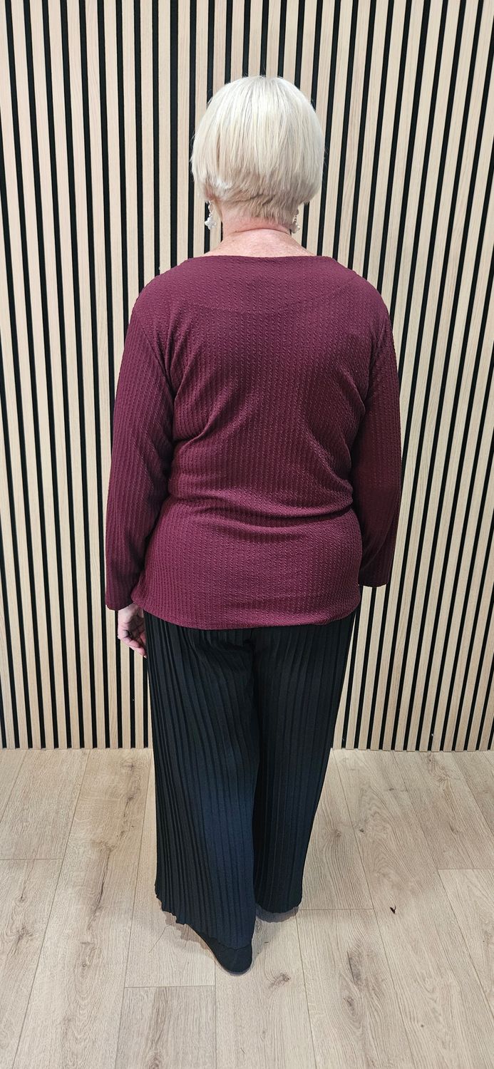 Textured Side-Tie Top – Burgundy
