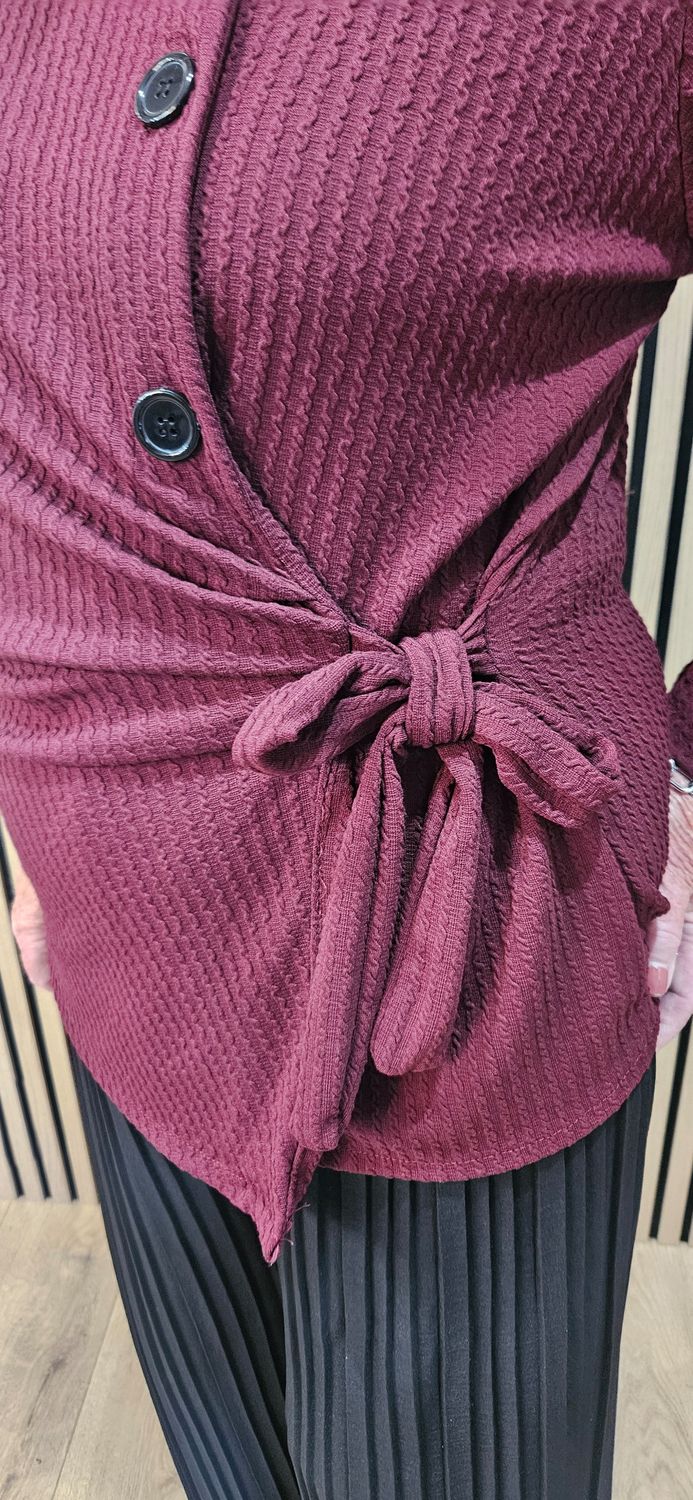 Textured Side-Tie Top – Burgundy