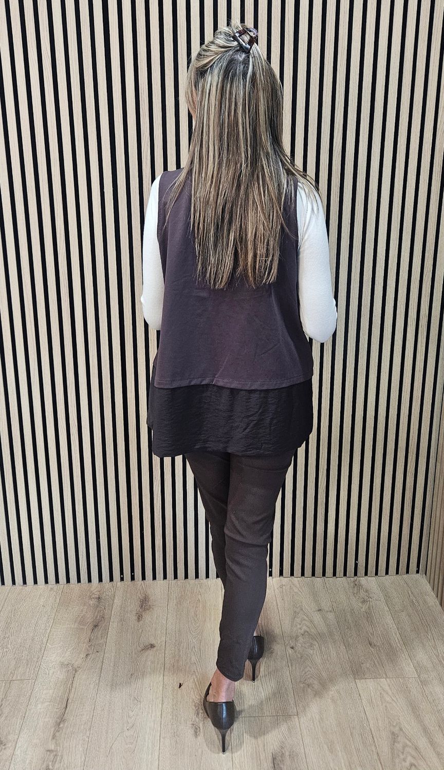 Asymmetric Drape-Collar Waistcoat – Brown