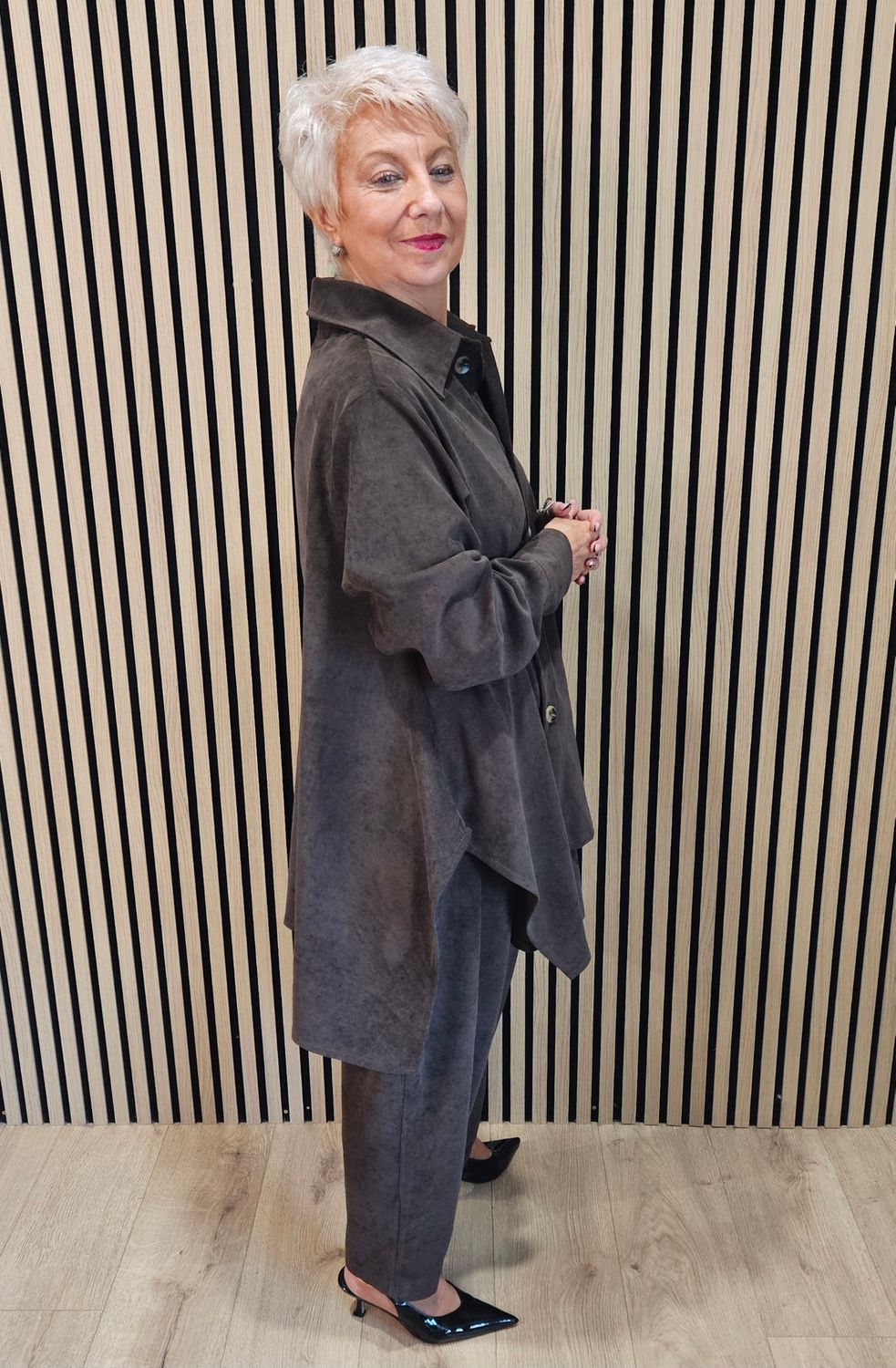 Relaxed Button-Through Two-Piece Suit - Chocolate 