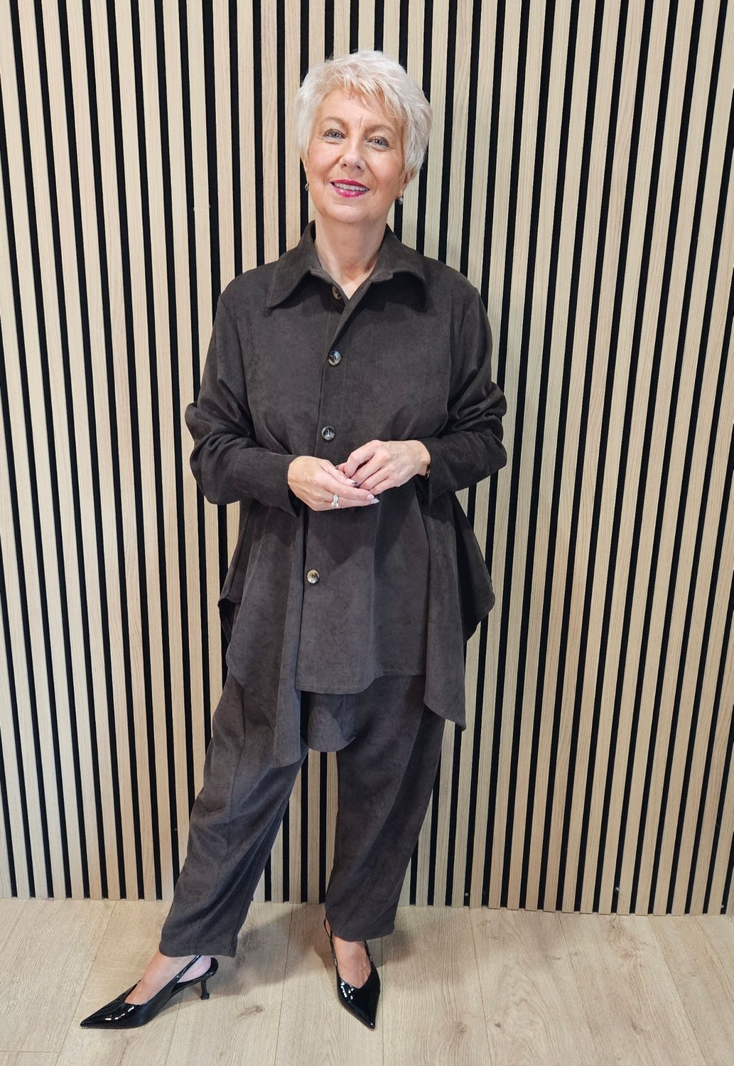 Relaxed Button-Through Two-Piece Suit - Chocolate 