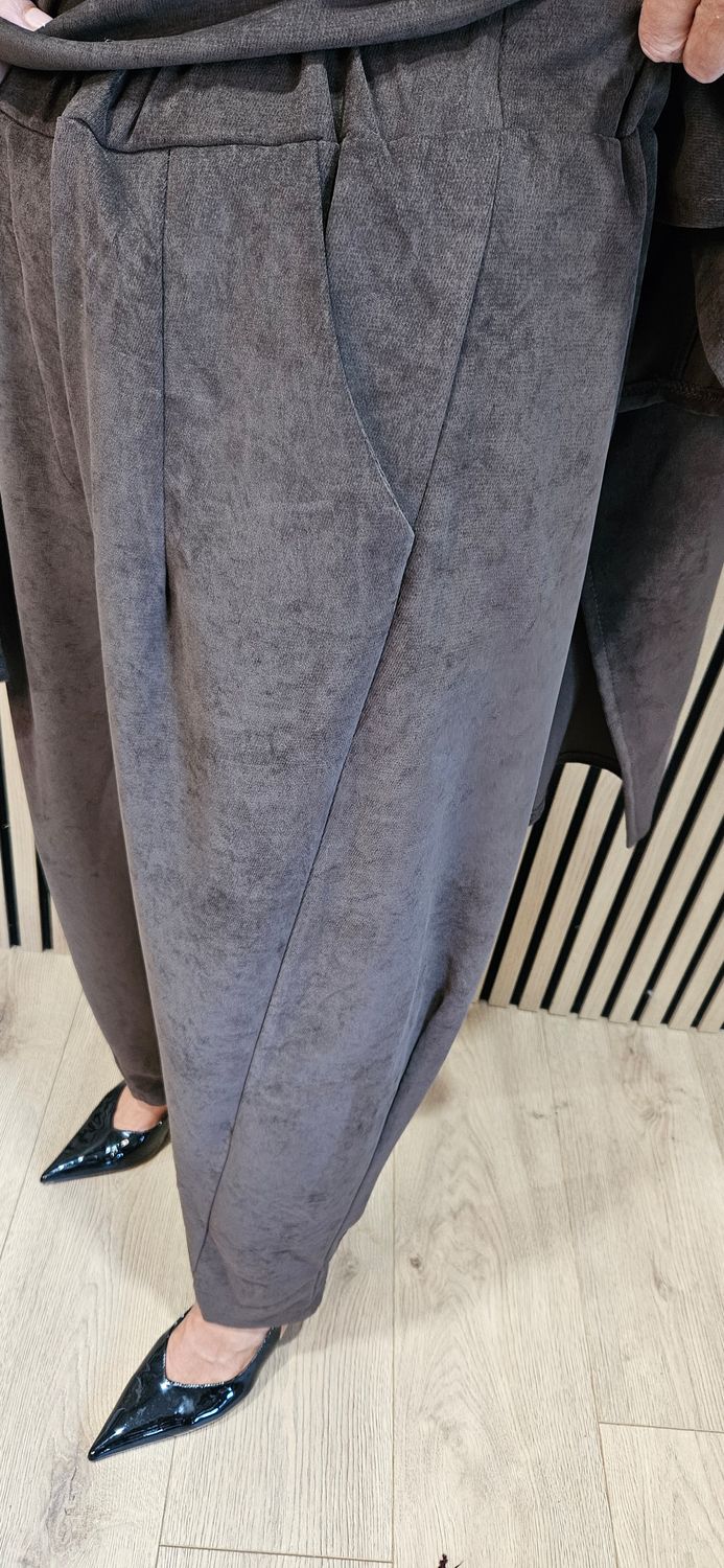 Relaxed Button-Through Two-Piece Suit - Chocolate 