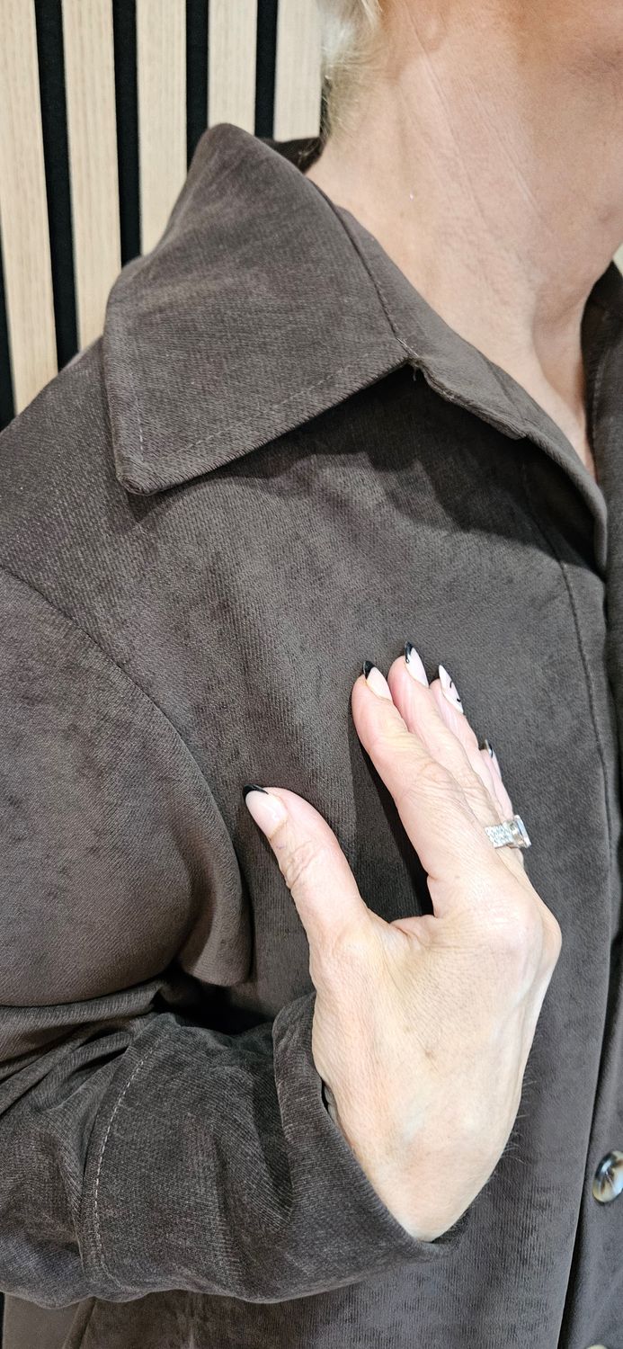 Relaxed Button-Through Two-Piece Suit - Chocolate 