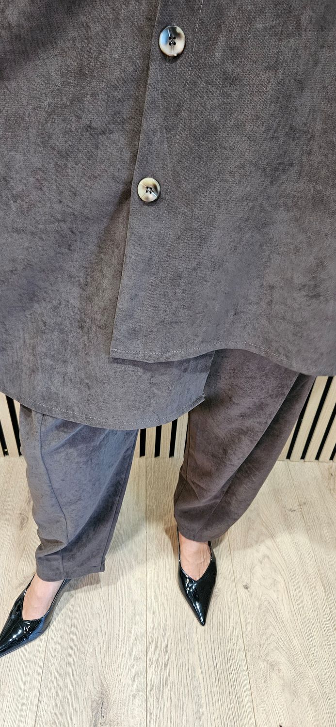 Relaxed Button-Through Two-Piece Suit - Chocolate 