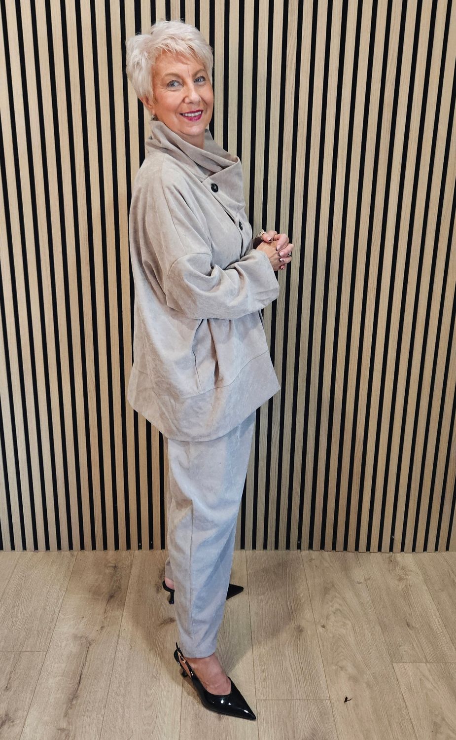 Asymmetric Button-Front Two-Piece Suit