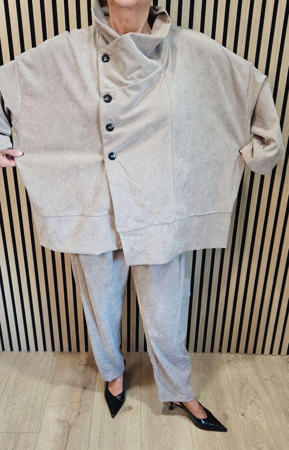 Asymmetric Button-Front Two-Piece Suit