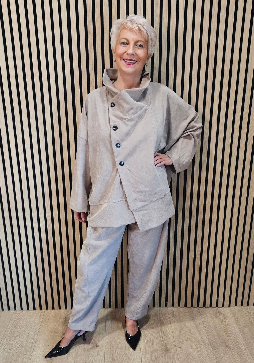 Asymmetric Button-Front Two-Piece Suit